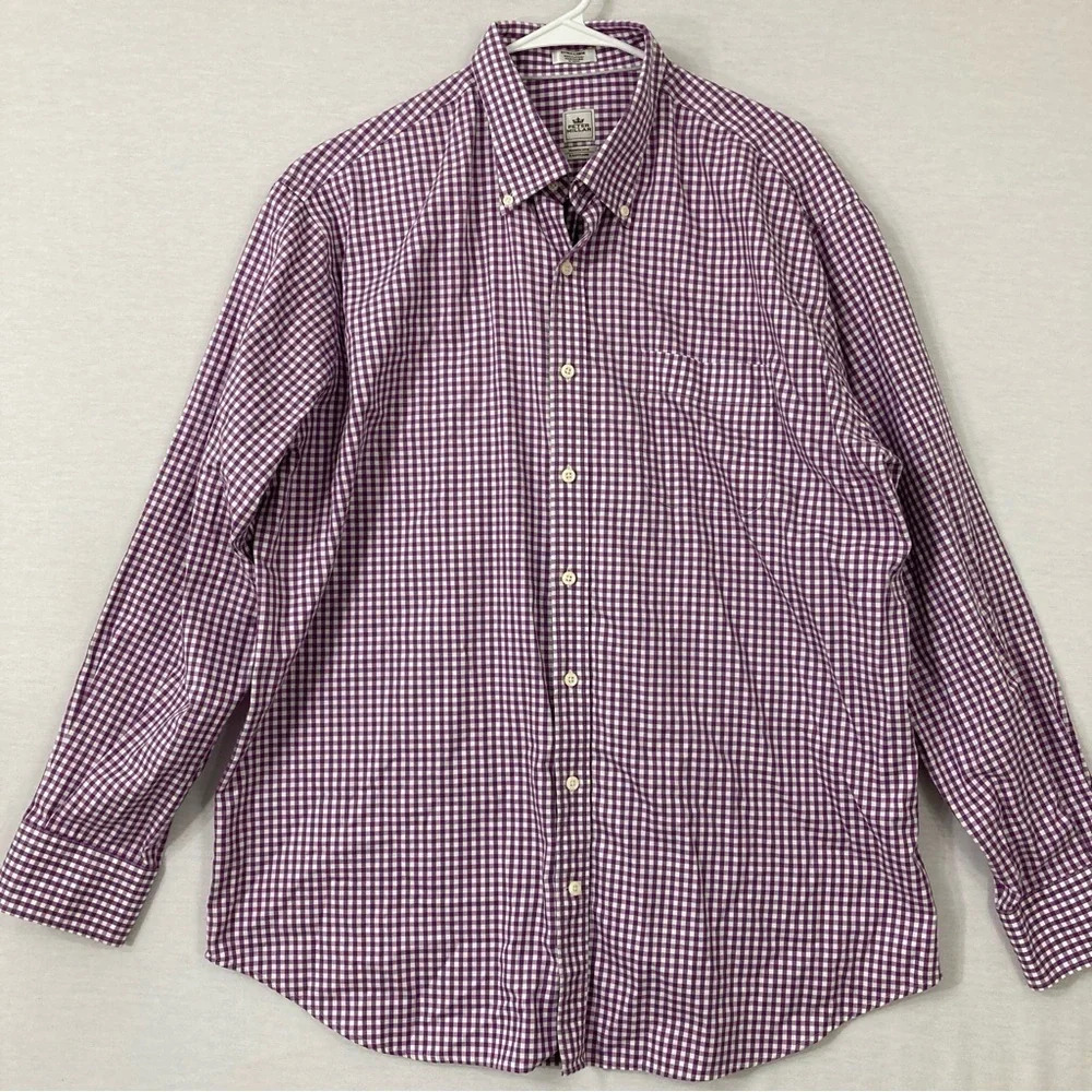 Peter Millar Purple White Gingham Nanoluxe Cotton Long Sleeve Button Down XL